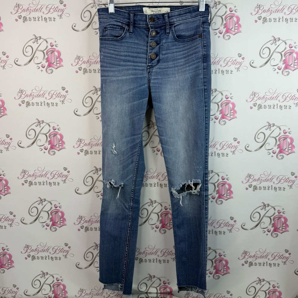 Abercrombie and Fitch Pants Distressed High-Rise Button-Fly Women’s Jeans - Blue